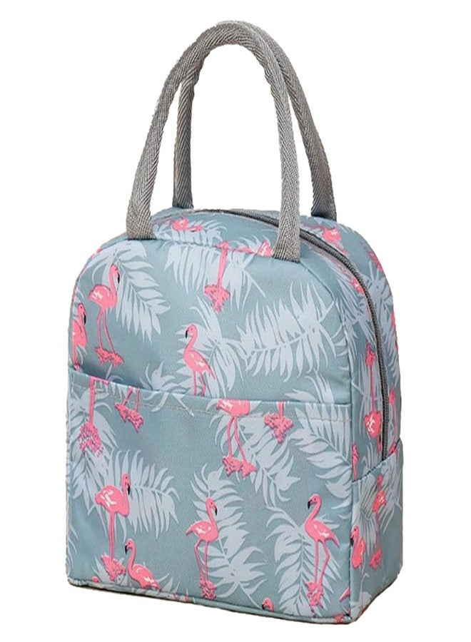 CHEOTIME Insulated Lunch Bag, Large Capacity Lunch Box, Portable Thickened Lunch Boxs Bag, Fabric Adult Lunch Box Small Lunch Bag for Women, Men(Gray Flamingo) - Image 1